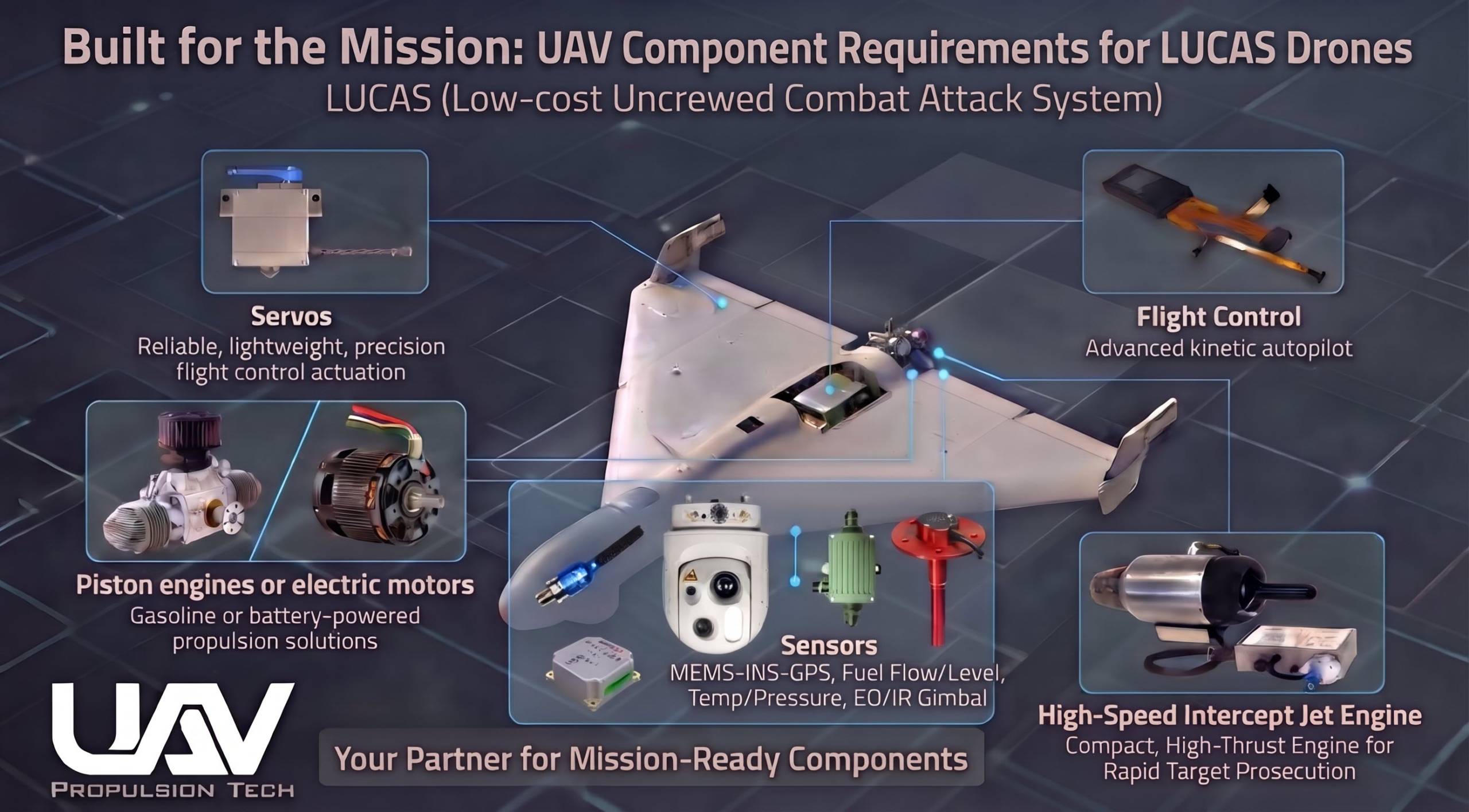 Built for the Mission: UAV Component Requirements for LUCAS (Low-cost Uncrewed Combat Attack System) Aircraft